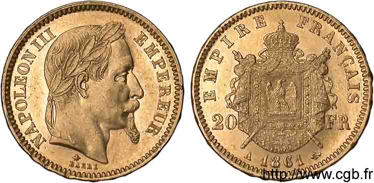 20 francs or Napoléon III tête laurée 1861 Paris F.532/1 VZ 