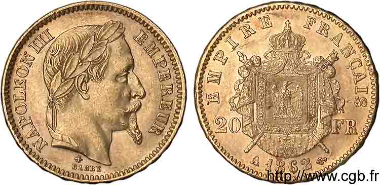 20 francs or Napoléon III tête laurée 1862 Paris F.532/3 SUP 