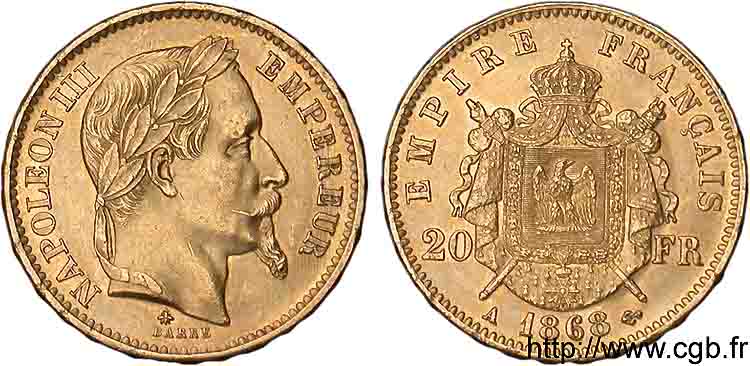 20 francs or Napoléon III tête laurée 1868 Paris F.532/18 SUP 