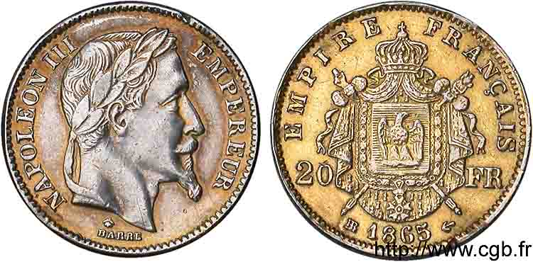 20 francs faux en platine 1865 Strasbourg F.532/12 TTB 