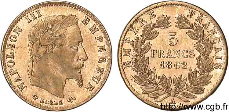 5 francs or Napoléon III tête laurée 1862 Paris F.502/1 TTB 