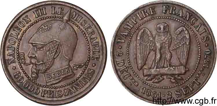 Monnaie satirique, module de 5 centimes 1870   SUP 