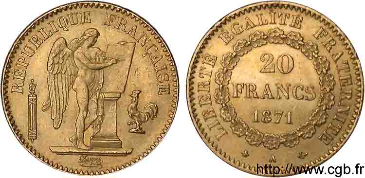 20 francs or 1871 Paris F.533/1 AU 