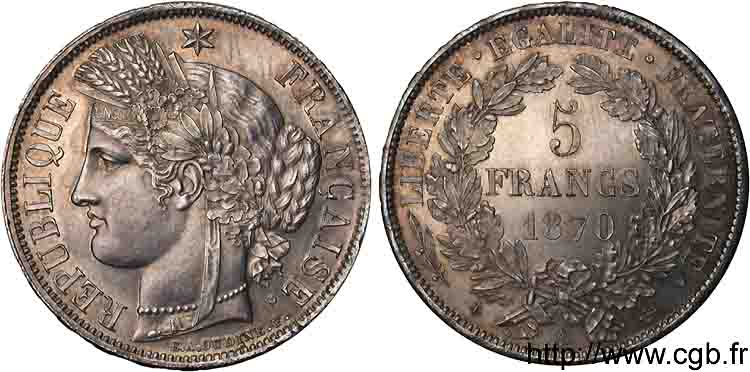 5 francs Cérès avec légende 1870 Paris F.333/1 SPL 