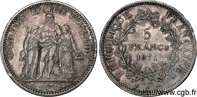 5 francs Hercule 1871 Paris F.334/2 TTB 