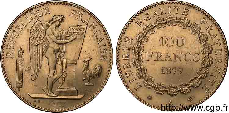 100 francs génie tranche inscrite en relief Dieu protège la France 1879 Paris F.552/2 AU 