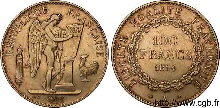 100 francs génie tranche inscrite en relief Dieu protège la France 1894 Paris F.552/10 BB 