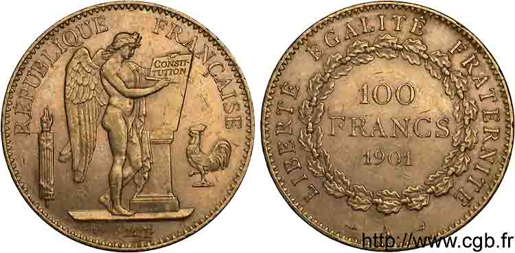100 francs génie tranche inscrite en relief Dieu protège la France 1901 Paris F.552/14 XF 