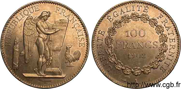 100 francs génie tranche inscrite en relief Dieu protège la France 1903 Paris F.552/16 SUP 