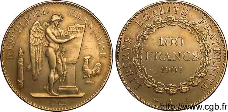 100 francs génie, tranche inscrite en relief liberté égalité fraternité 1907 Paris F.553/1 TTB 