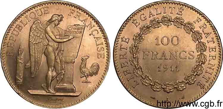 100 francs génie, tranche inscrite en relief liberté égalité fraternité 1911 Paris F.553/5 SUP 