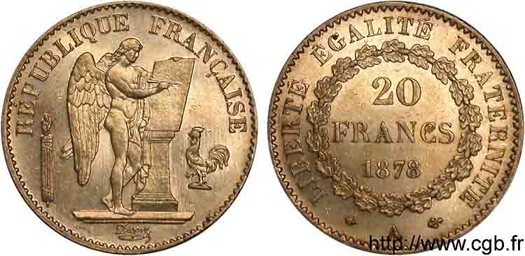 20 francs génie, Troisième république 1878 Paris F.533/6 AU 