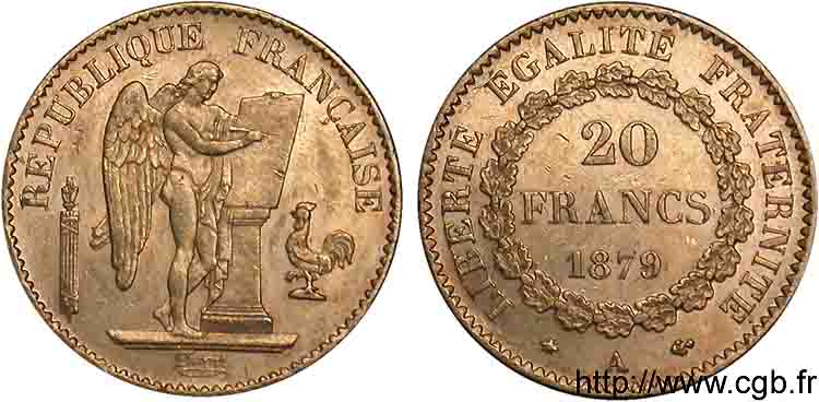 20 francs génie, Troisième république 1879 Paris F.533/8 SPL 