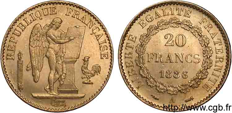 20 francs génie, Troisième république 1886 Paris F.533/9 SPL 