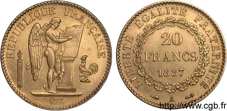 20 francs génie, Troisième république 1887 Paris F.533/10 VZ 