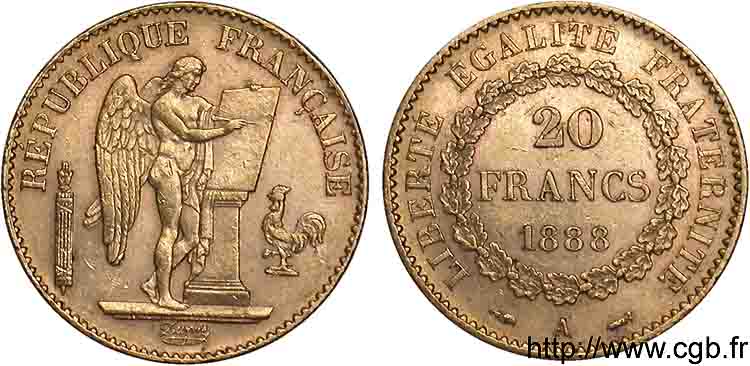 20 francs génie, Troisième république 1888 Paris F.533/11 XF 