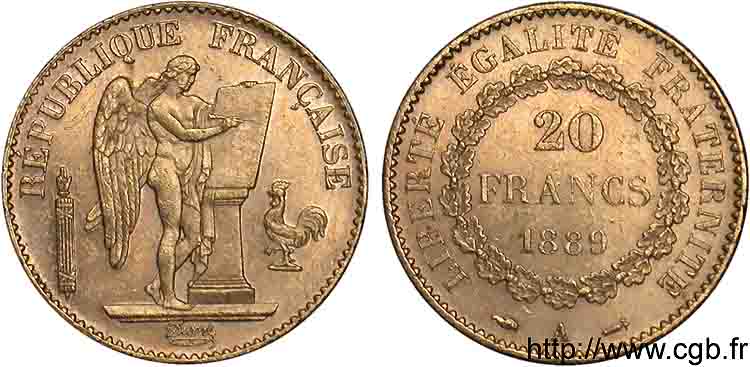 20 francs génie, Troisième république 1889 Paris F.533/12 AU 