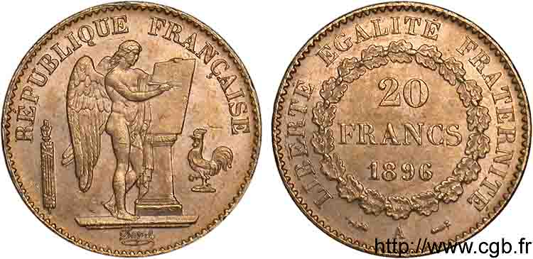 20 francs génie, Troisième république 1896 Paris F.533/20 AU 