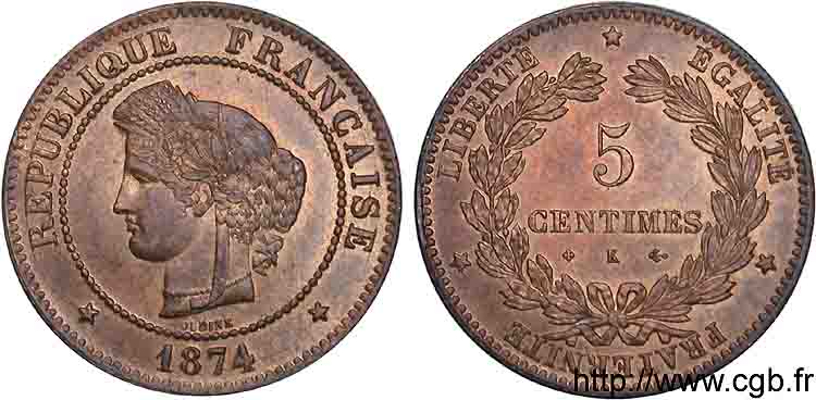 5 centimes Cérès 1874 Bordeaux F.118/10 MS 