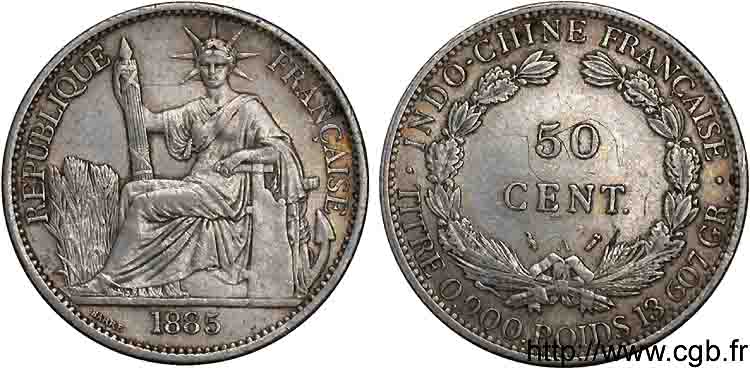 FRENCH THIRD REPUBLIC - FRENCH INDOCHINA 50 centimes Ar 1885 Paris XF 