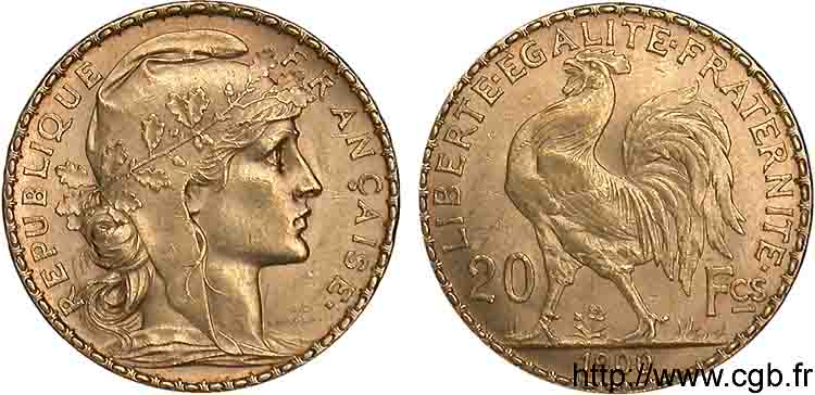 20 francs Coq, Dieu protège la France 1900 Paris F.534/4 SUP 