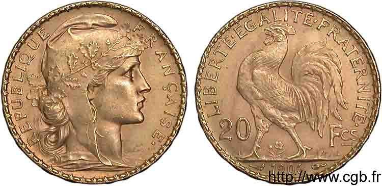 20 francs Coq, Dieu protège la France 1906 Paris F.534/11 EBC 