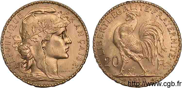 20 francs Coq, liberté égalité fraternité 1910 Paris F.535/4 MS 