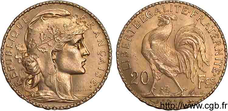 20 francs Coq, liberté égalité fraternité 1914 Paris F.535/8 VZ 