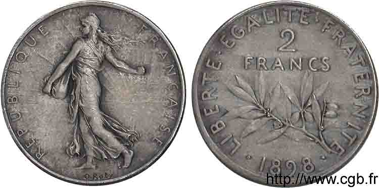 Piéfort 2 francs Semeuse, flan mat 1898 Paris F.266/2P AU 