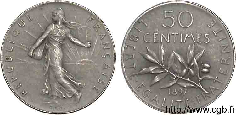 50 centimes Semeuse, flan mat, vieil argent 1897 Paris F.190/2 AU 