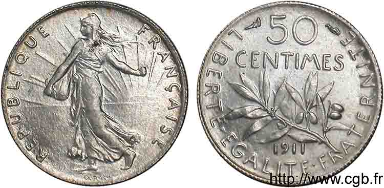 50 centimes Semeuse 1911  F.190/18 AU 