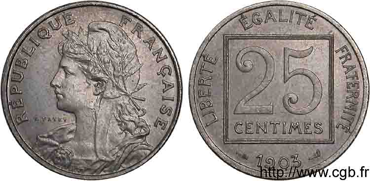 Essai - piéfort de 25 centimes Patey 1er type, sans le mot essai 1903 Paris F.168/3P MS 