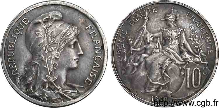 Essai de 10 centimes Daniel-Dupuis, en bronze argenté 1898 Paris VG.-  SUP 