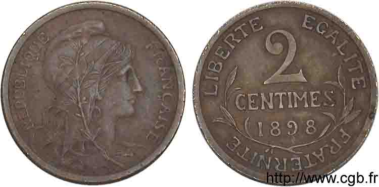 Essai - piéfort de 2 centimes, flan mat 1898  F.110/2 EBC 