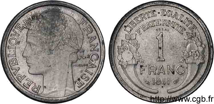 Essai de 1 franc Morlon en zinc 1941 Paris VG.-  VZ 