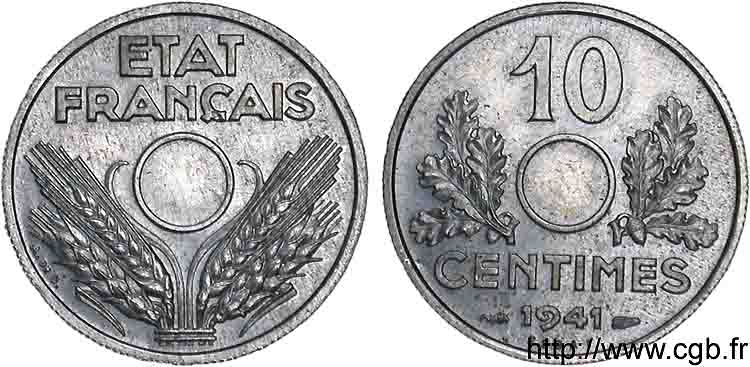 Essai de 10 centimes en aluminium non perforé 1941  VG.-  VZ 