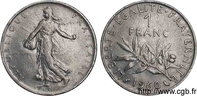 1 franc Semeuse, nickel, frappe médaille 1960 Paris F.226/4 var. BC 