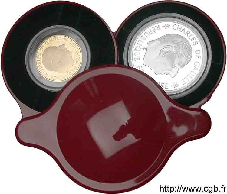 Coffret de deux pièces 1 franc De Gaulle Or 24 et Ar 37 1988  F.1000 1 et 2 FDC 