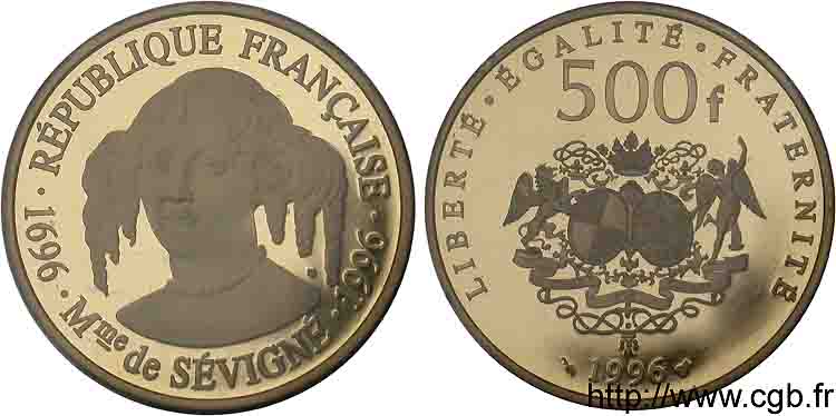 Belle Epreuve Or 500 francs - Madame de Sevigné 1996 Paris F.1848 1 MS 