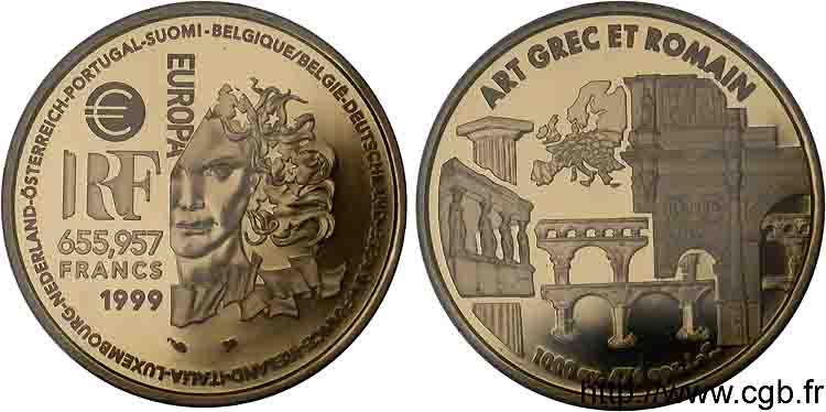 Pseudo-monnaie 655,957 francs Or art grec et romain 1999 Paris F.1876 1 MS 