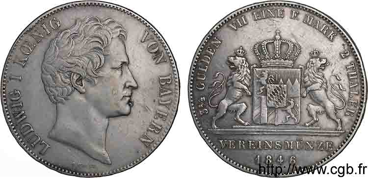 GERMANY - KINGDOM OF BAVARIA - LUDWIG I Double thaler ou 3 1/2 florins 1846 Münich XF 
