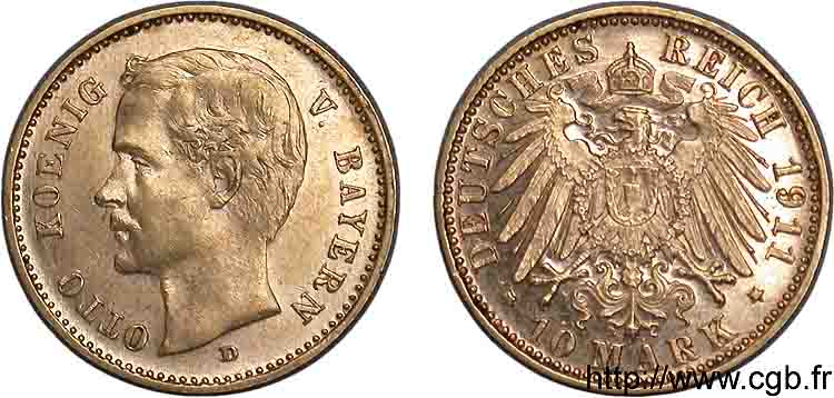 GERMANY - KINGDOM OF BAVARIA - OTTO 10 marks Or 1911 Münich MS 