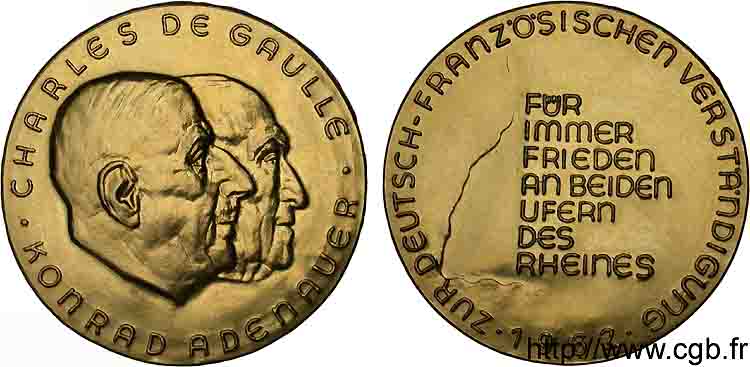 FEDERAL REPUBLIC OF GERMANY Médaille Or 40, Charles de Gaulle et Konrad Adenauer 1962  AU 