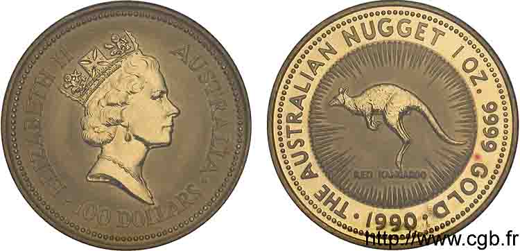AUSTRALIA - ELISABETH II 100 dollars ou 1 once 1990  MS 