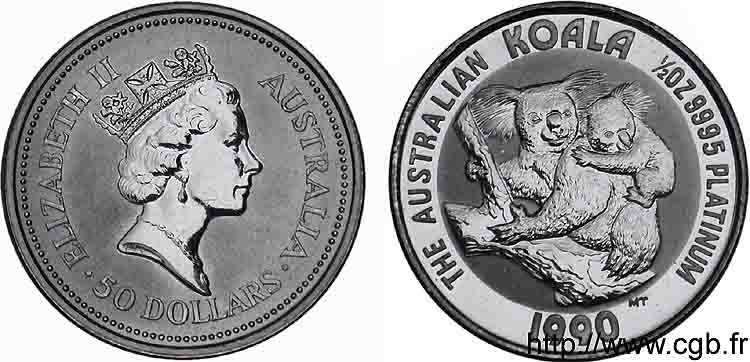 AUSTRALIE - ÉLISABETH II 50 dollars ou 1/2 once de platine 1990  MS 