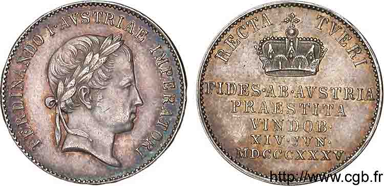 AUTRICHE - FERDINAND Ier Médaille AR 20 du couronnement 1835  AU 