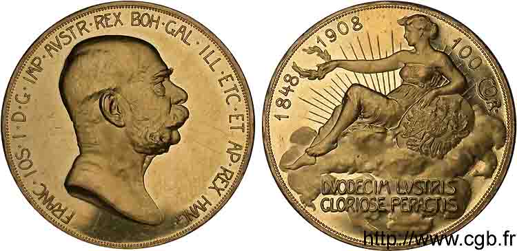 AUTRICHE - FRANÇOIS-JOSEPH Ier 100 couronnes en or, 60e anniversaire de règne 1908 Vienne  MS 