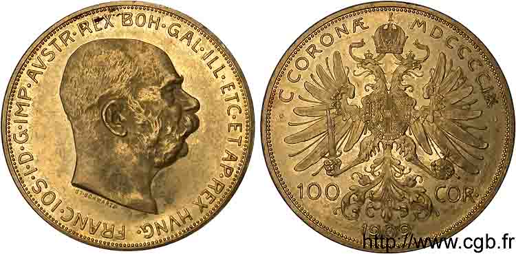 AUTRICHE - FRANÇOIS-JOSEPH Ier 100 couronnes en or 1909 Vienne  VZ 