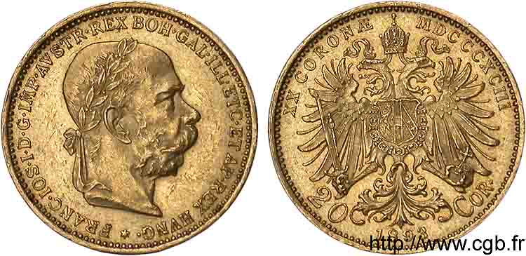 AUTRICHE - FRANÇOIS-JOSEPH Ier 20 Corona en or, 2e type 1893 Vienne VZ 