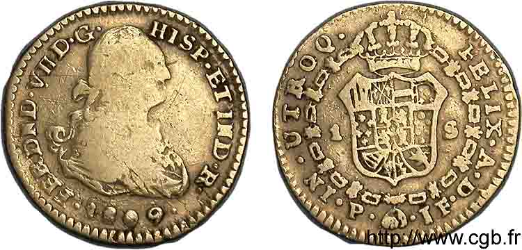 COLOMBIA - FERDINAND VII 1 escudo en or 1809 Popayan VF 